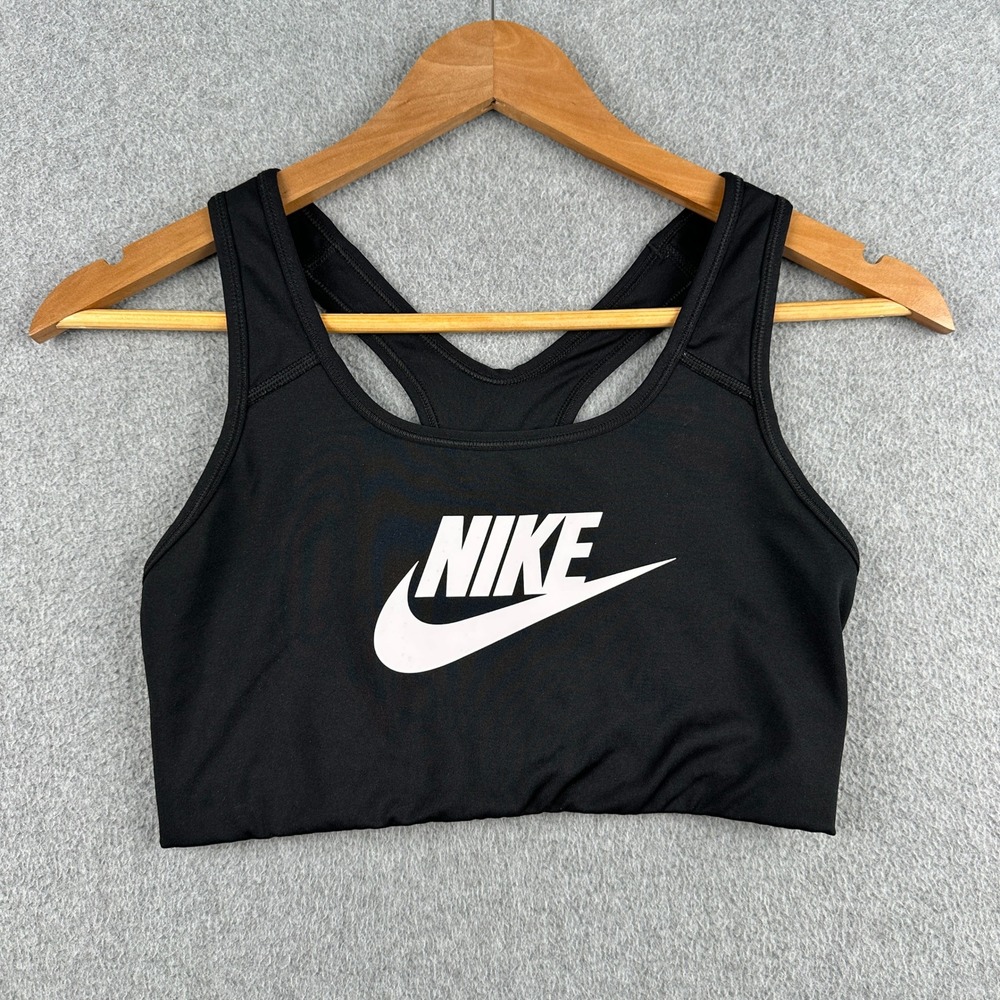 Nike Sports Bra Womens Medium Dri-FIT Black Racerback Swoosh Logo